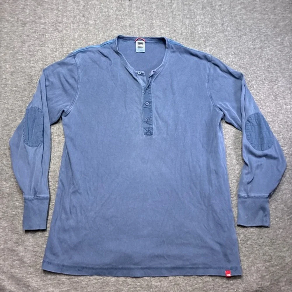 Vintage The North Face Henley Shirt Mens Large Blue Long Sleeve Elbow‎ Patch